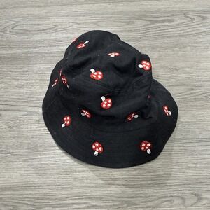 Polka Dot Mushroom Bucket Hat Cap Black Red Adult